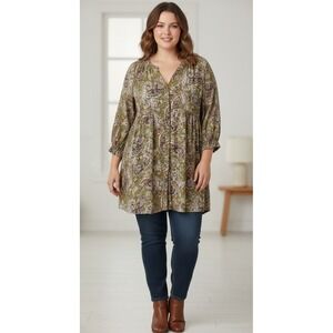 Anthropologie Melloday Paisley High Waist Babydoll Tunic Blouse Womens Size XL